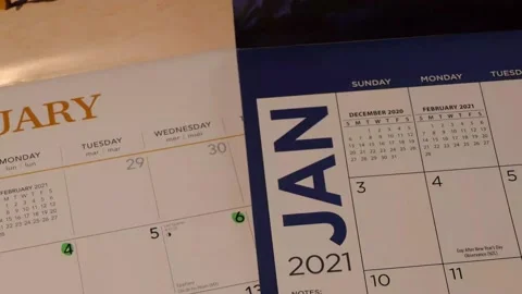 Time moving forward in the coming year. Flipping through pages of 2021 Calendar Vídeo Stock 146291147