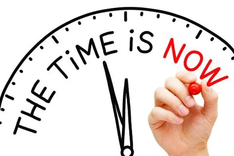 The Time Is Now Clock Concept Stockfoto's