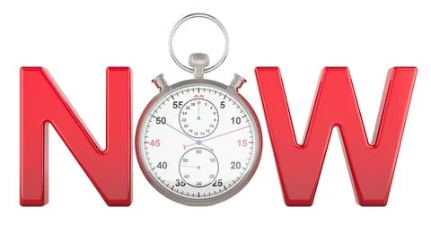 The time is Now, concept with stopwatch. 3D rendering Stock Illustration