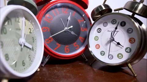 Time passing concept with three vintage clocks showing reverse fast moving hands Stock-Footage 336643877