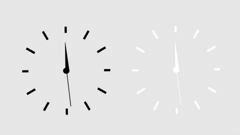Time passing with two analog clocks, black - white, on a transparent background Stock Footage 340005984