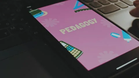 Time to Pedagogy graphic presentation on smartphone screen. Waves effect. Male Stock Footage 270495966