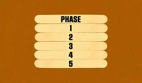 Time to Phase Symbol. Concept word Phase 1 2 3 4 5 on beautiful wooden stic.. Stock Illustration