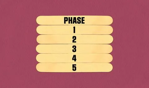 Time to Phase Symbol. Concept word Phase 1 2 3 4 5 on beautiful wooden stic.. Stock Illustration