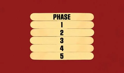 Time to Phase Symbol. Concept word Phase 1 2 3 4 5 on beautiful wooden stic.. Stock Illustration