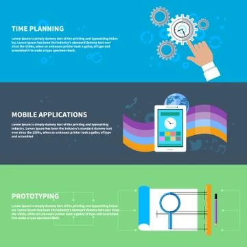 Time planning, mobile app, prototyping concept set Stock Illustration