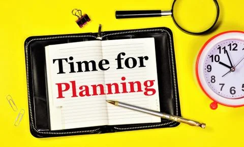 Time for planning. The text label in the notebook. Foto stock