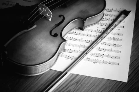 Time to practice violin black and white color tone style Stock Photos