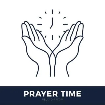 Time to Pray vector logo. Praying Hands Icon with clock. 스톡 일러스트