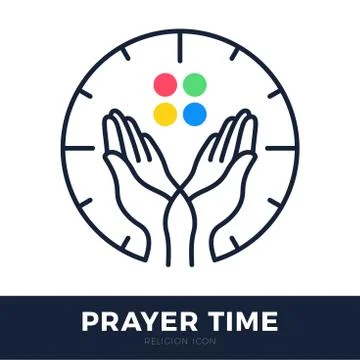 Time to Pray vector logo. Praying Hands Icon with clock. 스톡 일러스트