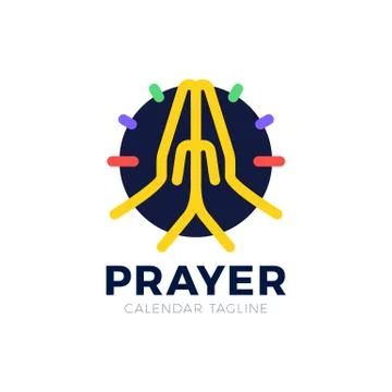 Time to Pray vector logo. Praying Hands Icon with clock. Stock Illustration