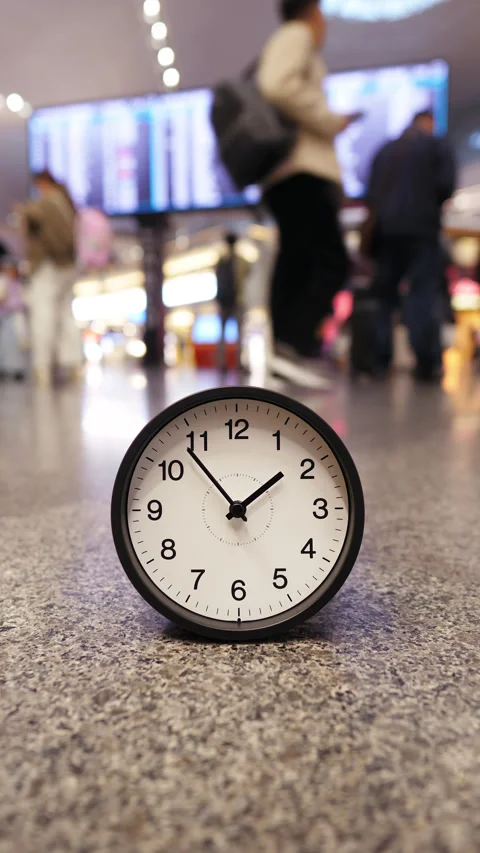 Time Pressure: Conceptual time lapse of clock face on airport terminal floor Vídeos de archivo 345553447