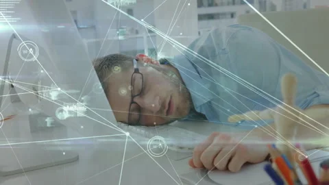 Time progressing causing tech holographic data network visuals drifting around Stock Footage 311141248