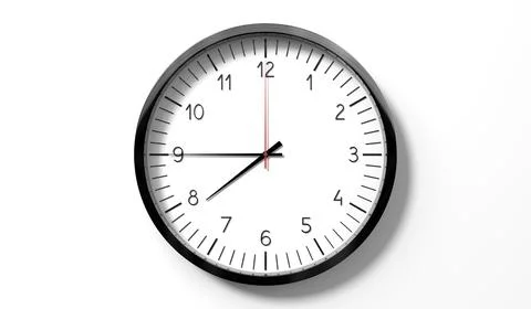 Time at quarter to 8 o clock - classic analog clock on white background Stock Illustration