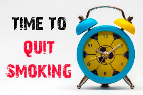 Time to Quit Smoking on a white background. Retro alarm clock Illustrazione stock