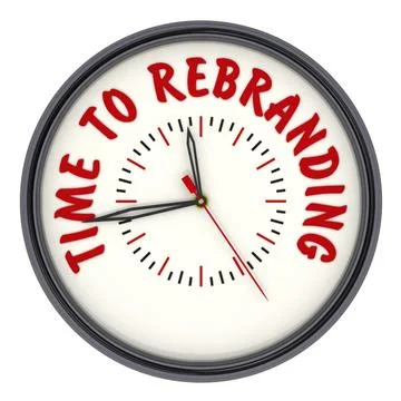 Time to rebranding. Clock with text Ilustração Stock