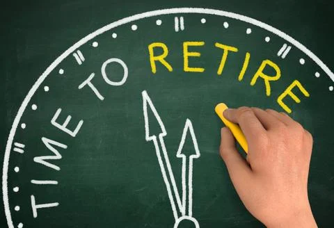 Time to retire clock chalkboard write concept  3d illustration Ilustração Stock