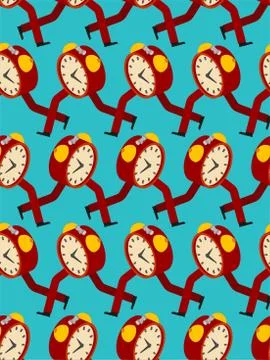 Time running out pattern seamless. Alarm clock is running background. Vector  Stock Illustration