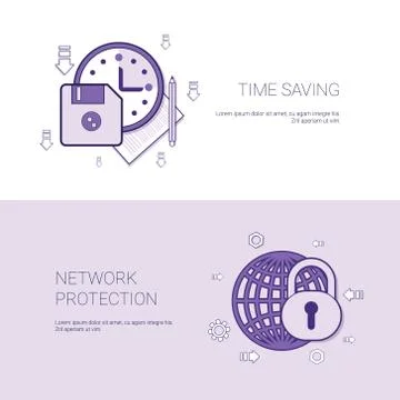 Time Saving And Network Protection Template Web Banner With Copy Space Stock Illustration