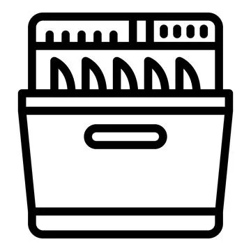 Time saving dish washer equipment icon outline vector. Cleansing dinner cutlery Illustrazione stock