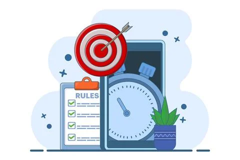 Time schedule concept, time management, deadline, planner, start, calendar. Illustrazione stock