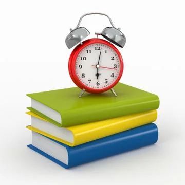 Time for school. alarm clock on books. 3d Illustrazione stock