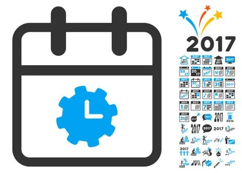 Time Service Day Flat Icon with 2017 Year Bonus Stock-Illustration