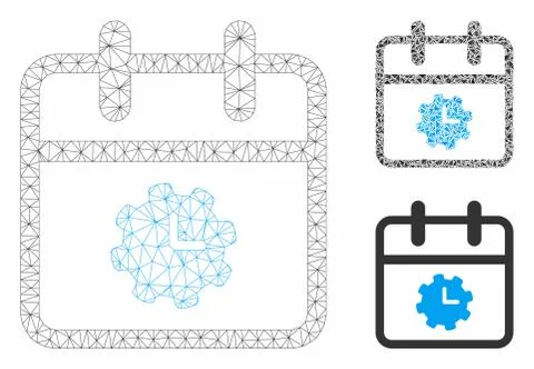 Time Service Day Vector Mesh Wire Frame Model and Triangle Mosaic Icon イラスト素材