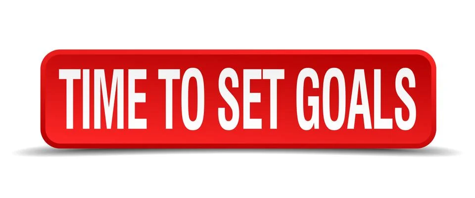 Time to set goals red 3d square button isolated on white Stock Illustration