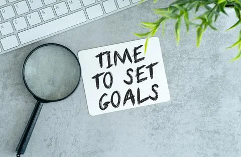 Time to Set Goals text on White Paper Text Written on Gray background. Stock Photos