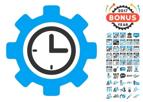 Time Setup Gear Icon With 2017 Year Bonus Pictograms Stock-Illustration