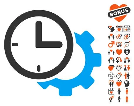 Time Setup Gear Icon with Valentine Bonus Stock-Illustration