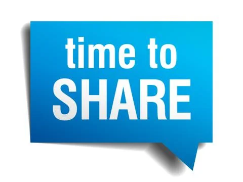 Time to share blue 3d realistic paper speech bubble isolated on white Illustrazione stock