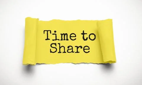 Time to share message written under torn paper. Stock Photos