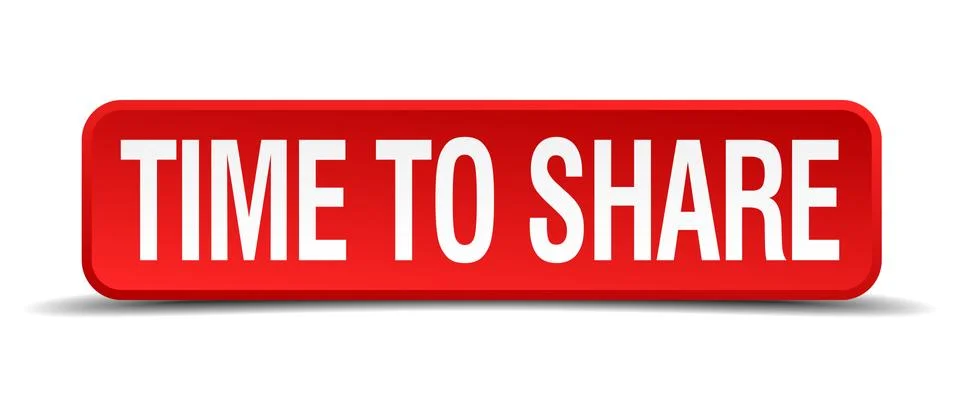 Time to share red 3d square button isolated on white Stock Illustration