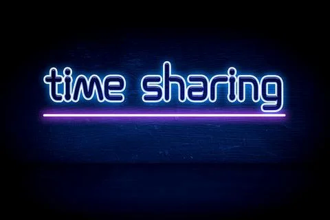 Time sharing - blue neon announcement signboard Stock Illustration
