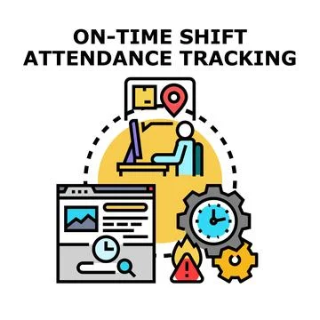 On time shift attendance tracking system monitoring concept Stock Illustration