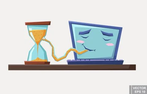 Time sink due to computer internet addiction cartoon design illustration vect イラスト素材