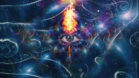 Time spiral and burning all seeing eye in space Stock Footage 241816374