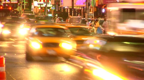 Time Square Cabs and Buses Stock Footage 57685871