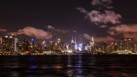 Time Square, Manhattan view from New Jersey time lapse at night Stock Footage 119138949