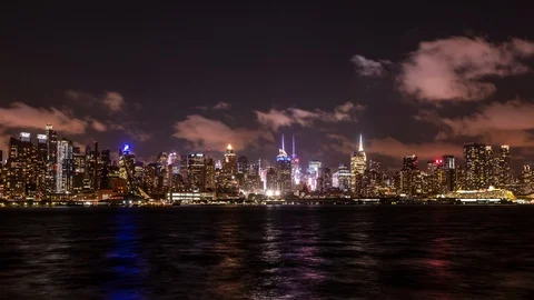Time Square, Manhattan view from New Jersey time lapse at night Stock Footage 119138965