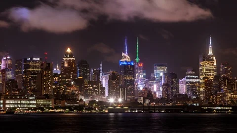 Time Square, Manhattan view from New Jersey time lapse at night Stock Footage 119139025