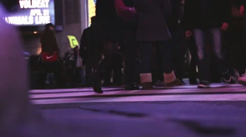 Time Square night foot traffic slow-motion Stock Footage 22145180