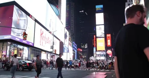 Time Square Panning Time Lapse Night 4k Stock Footage 79832302