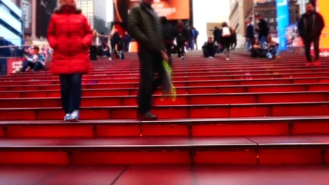 Time square red stairs timelapse Stock Footage 93080264