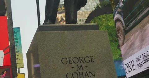 Time Square Statue of George M Cohan Famous Broadway Composer and Singer Stock Footage 246819280