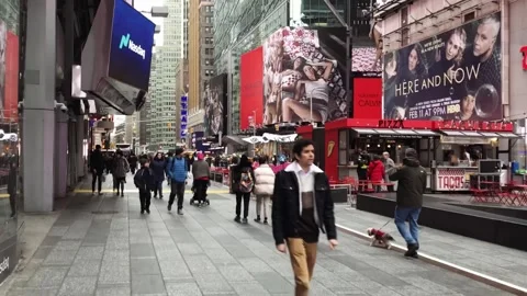 Time Square walk on a cloudy winter day Stock Footage 136203636