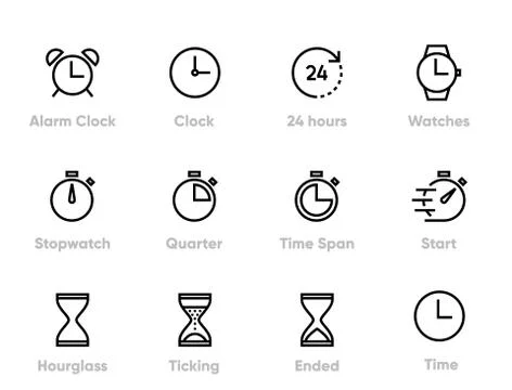 Time, Stopwatch and clock Editable Line Icons Stock Illustration