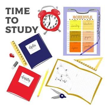 Time to study vector set of elements. Big educational clipart collection. 스톡 일러스트